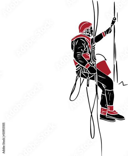 high altitude worker paints a wall