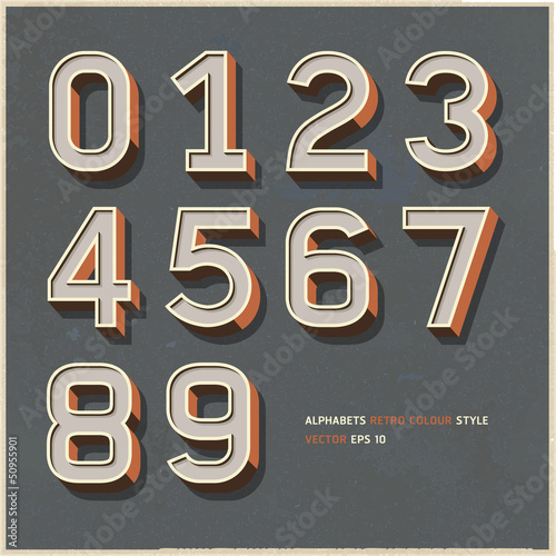 Alphabet numbers retro colour style. Vector illustration. photo