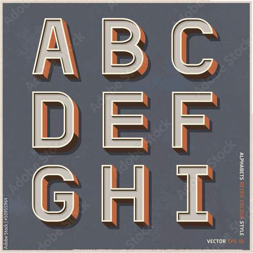 Alphabet retro colour style. Vector illustration.