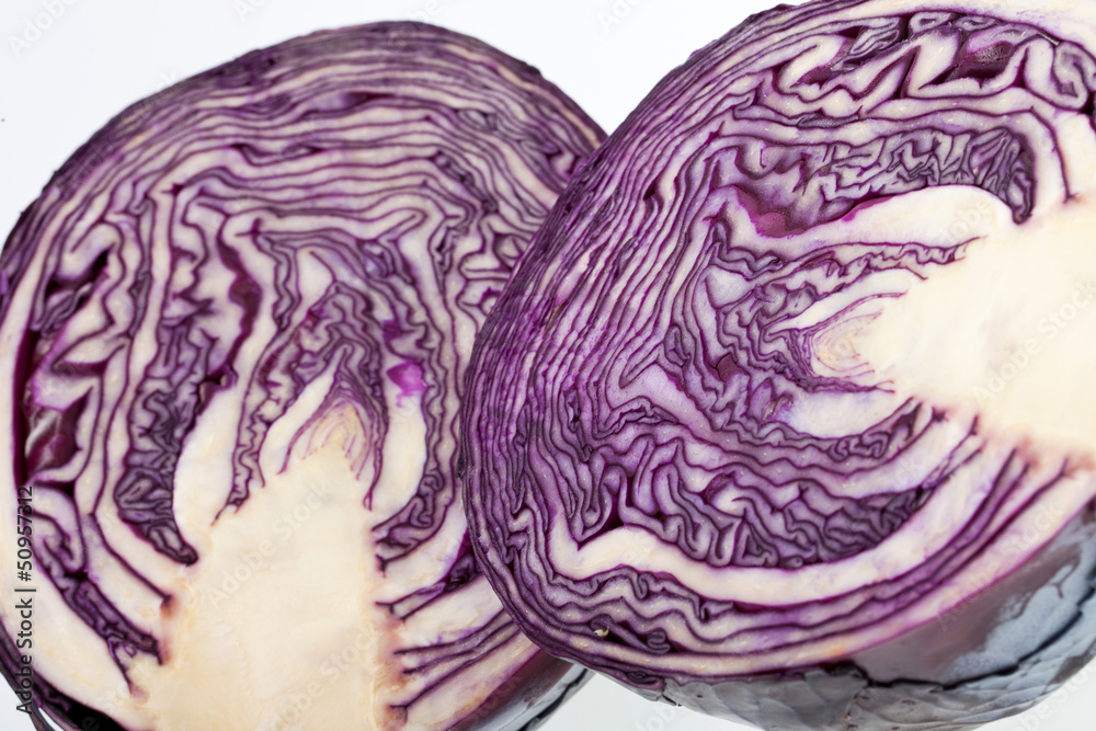 Fototapeta premium Red Cabbage cross section on White Background