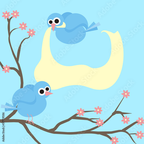 blue birds with cherry tree