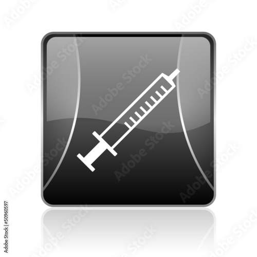 syringe black square web glossy icon