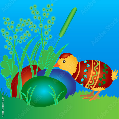 Chicken in a colored ester egg