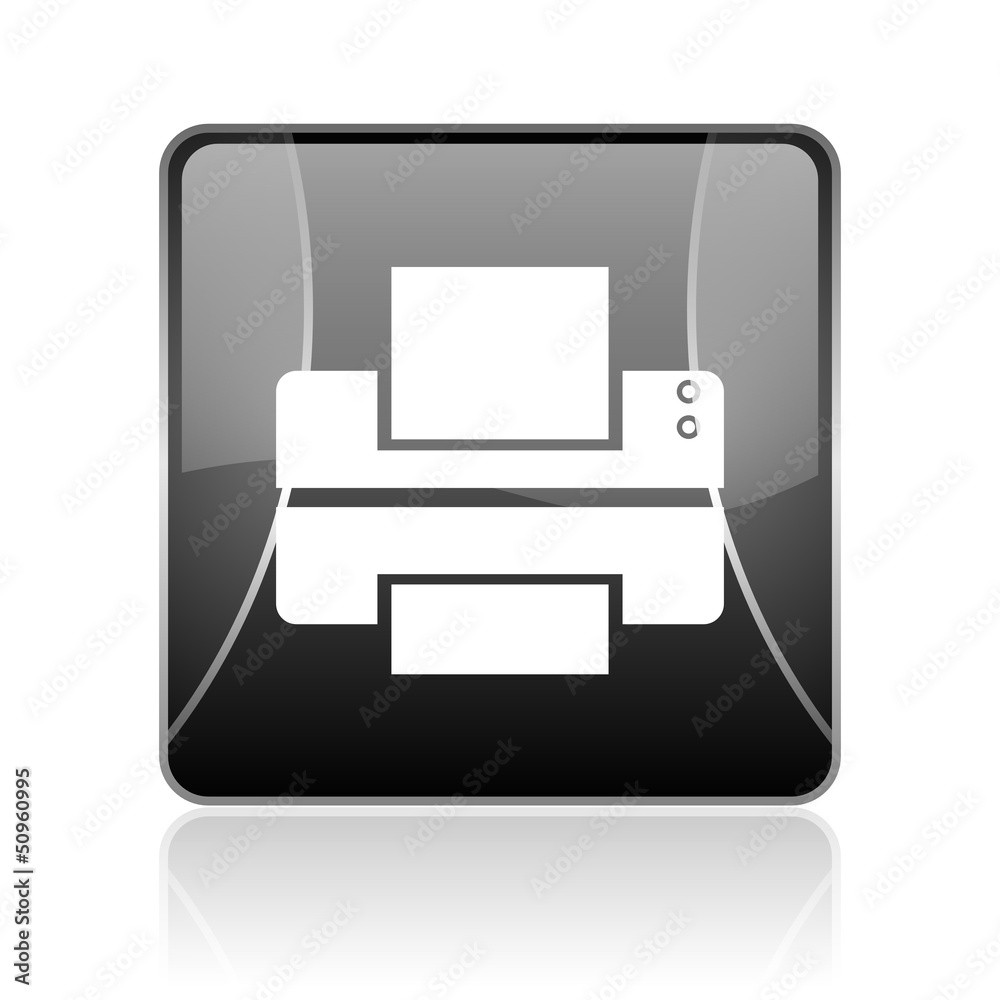 printer black square web glossy icon printer black square web glossy icon