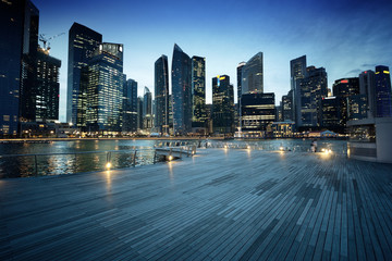 Fotobehang Singapore Singapore stad in warm zonsonderganglicht  © Iakov Kalinin