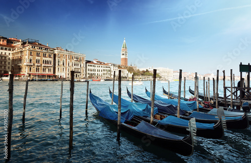 Gondolas on Grand Canal and St Marks Tower