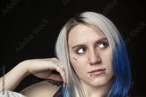 Beautiful Young Woman with Blue Hair