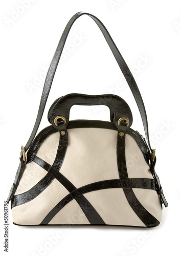 Black and white patent leather straps tote