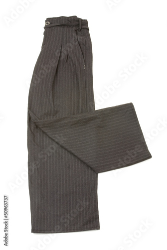 Pinstriped grey elephant pants with ornated details
