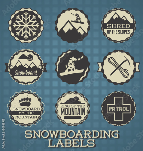 Vector Set: Vintage Snowboarding Labels and Icons