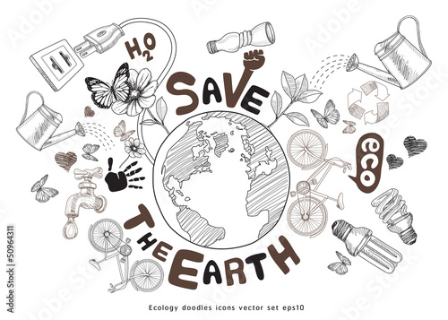 Green world drawing concept. Save the earth. Ecology doodles