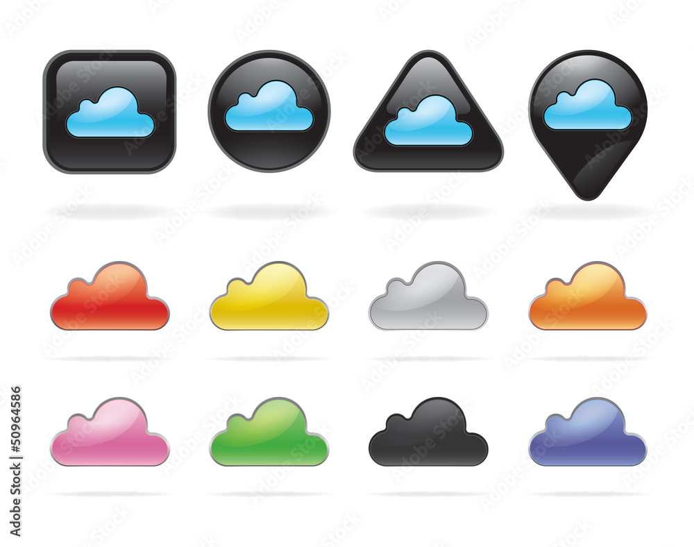 Cloud technology buttons and icons set. Vector illustration Cloud technology buttons and icons set. Vector illustration