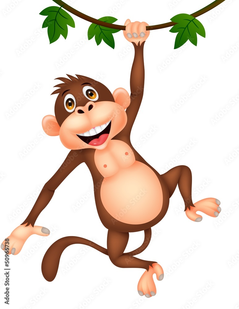 Obraz premium Cute monkey cartoon hanging