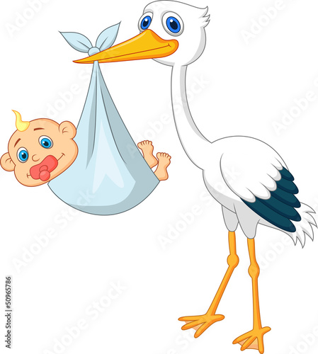 Stork carying baby