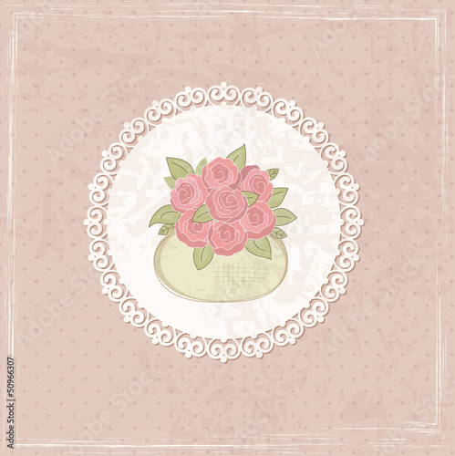 Vintage background with basket of flowers