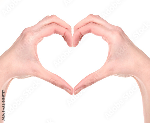 Woman hand making sign Heart isolated on white background