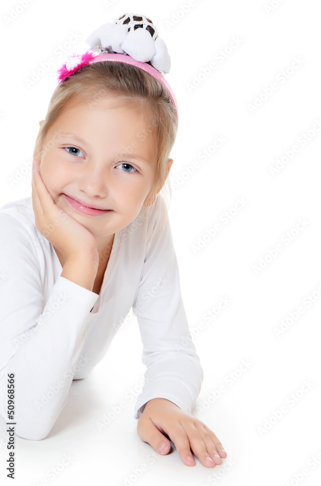 The beautiful little girl isolated on white The beautiful little girl isolated on white