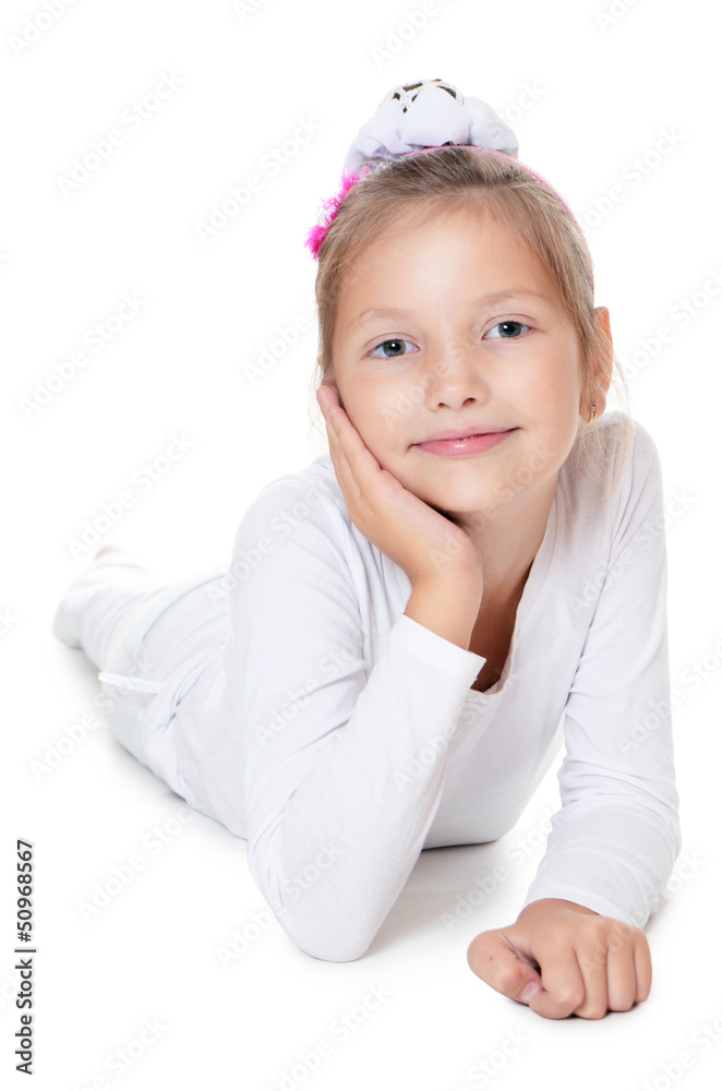 The beautiful little girl isolated on white The beautiful little girl isolated on white