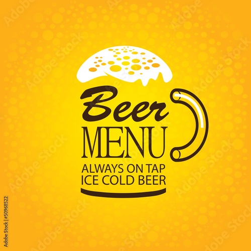 glass of beer menu words with foam on yellow background
