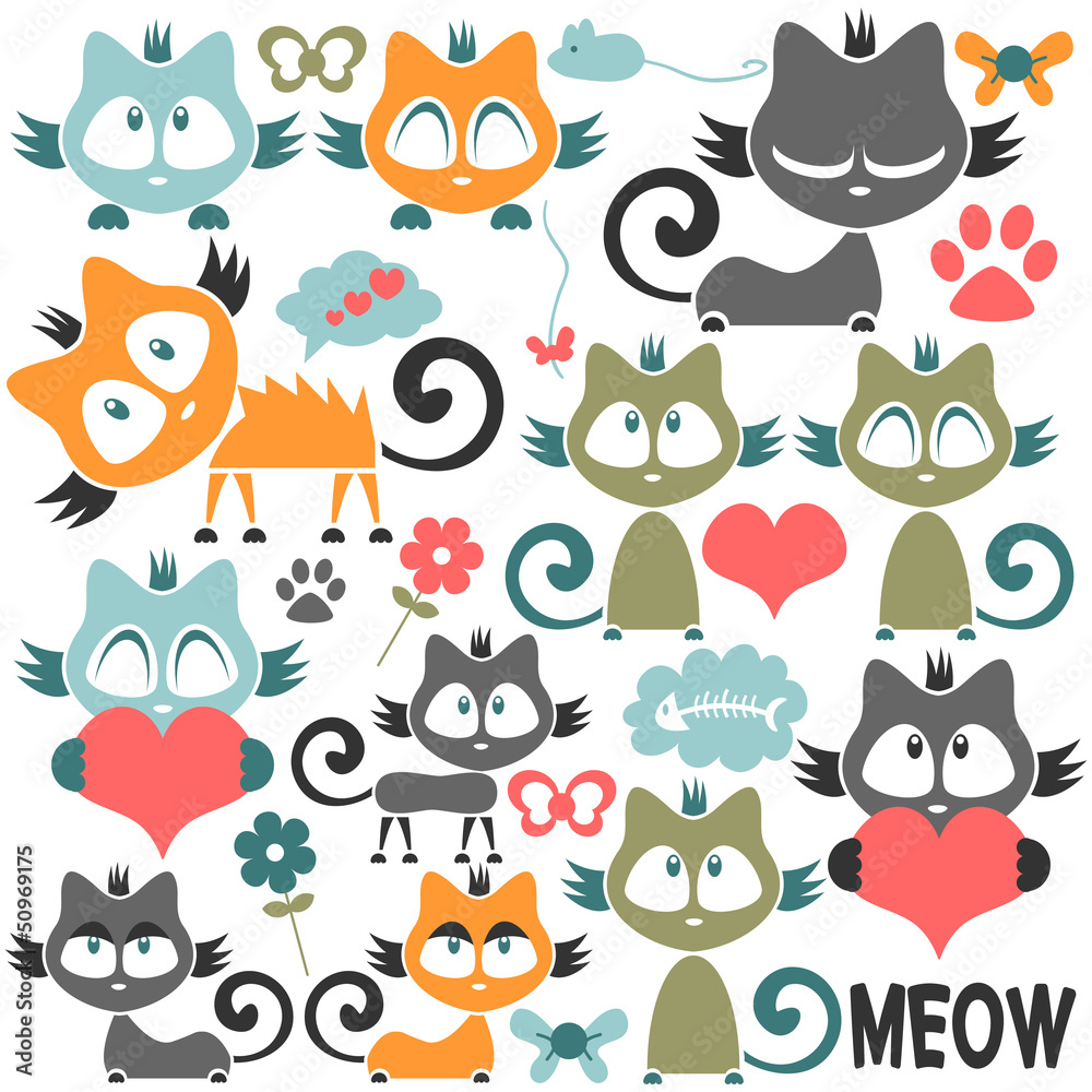 Fototapeta premium Set of cute kitty illustrations