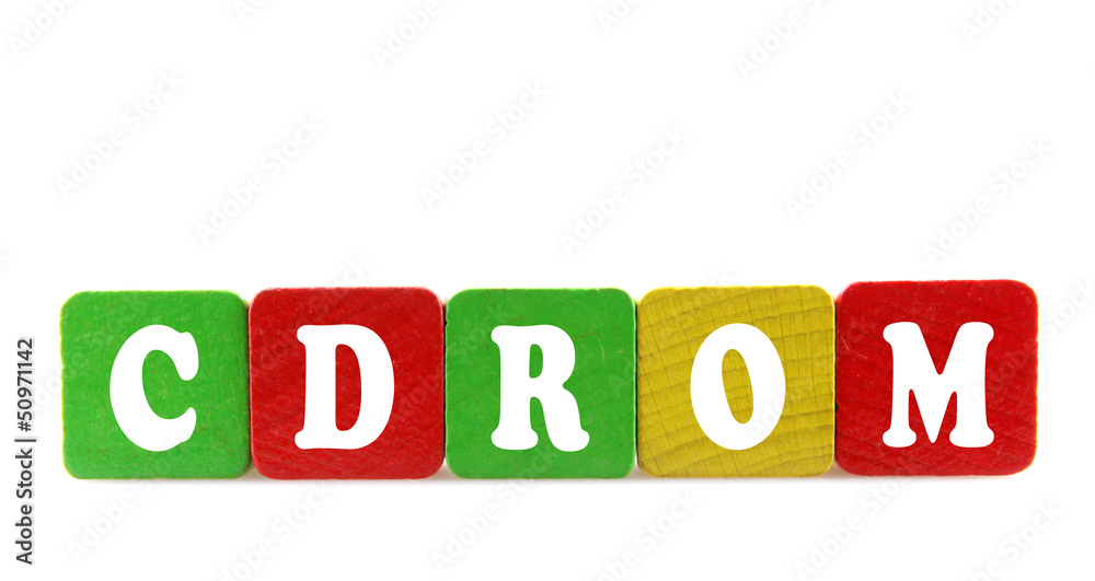 cdrom - isolated text in wooden building blocks cdrom - isolated text in wooden building blocks