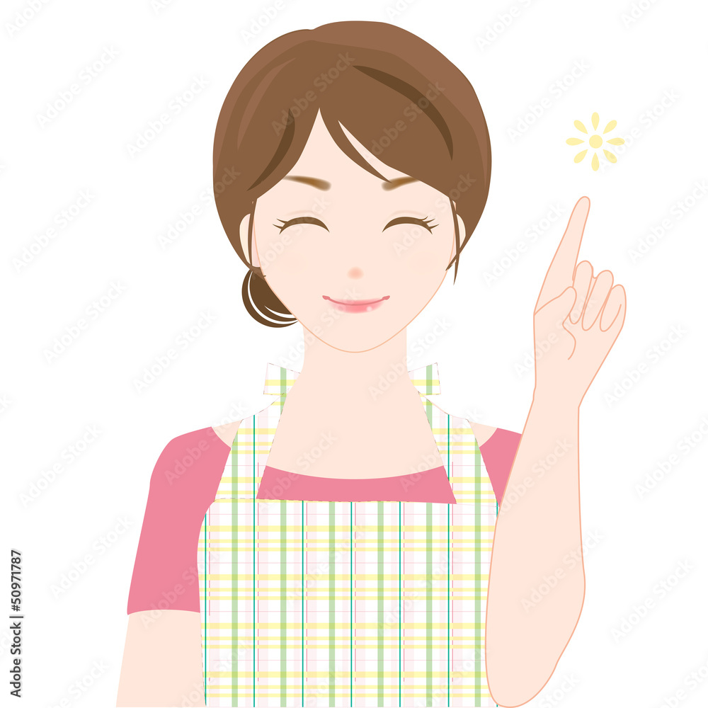 女性 エプロン 指差し 紹介 女性 エプロン 指差し 紹介
