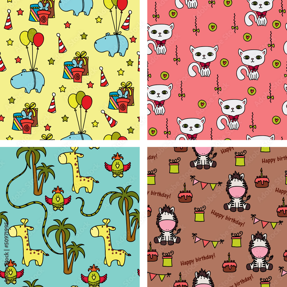 Obraz premium Baby animals seamless background patterns