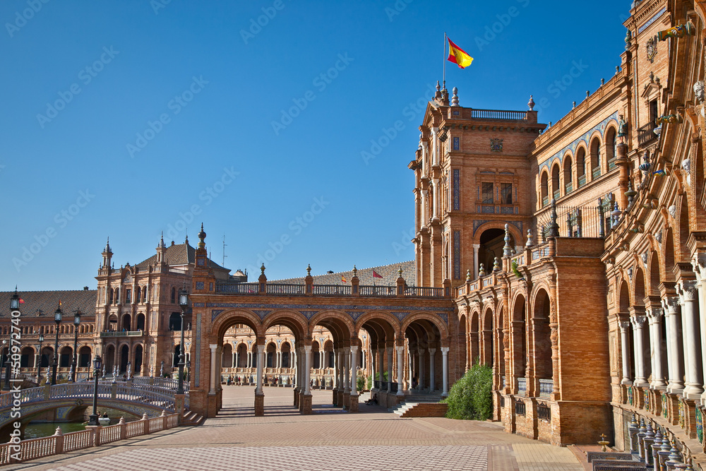 Plaza de Espana, Seville, Seville Province, Spain.