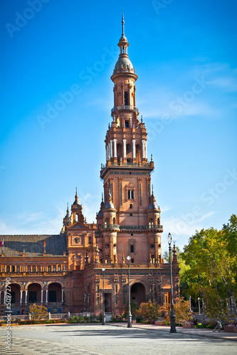 Tower of Plaza de Espana, Seville, Seville Province, Spain.