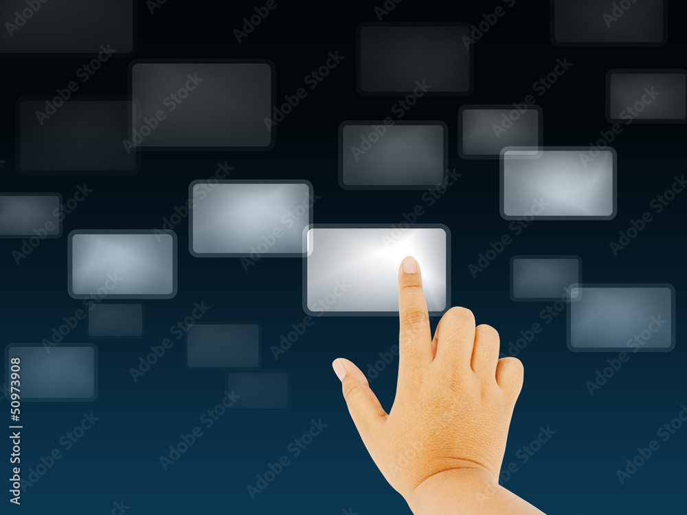 Hand pushing the button. Hand pushing the button.