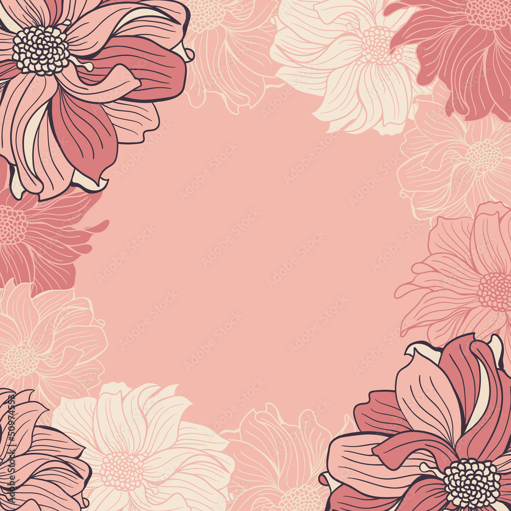 Greeting card with hand-drawn flowers