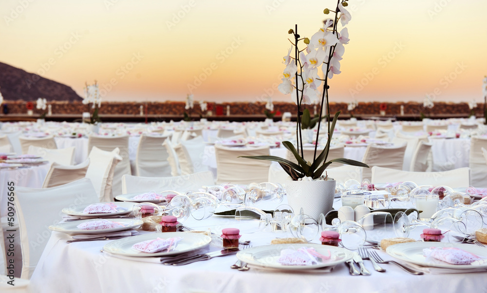 Table set up at the beach wedding