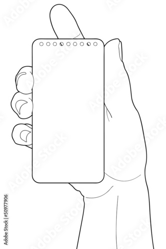 Hand holding blank paper isolated on white background