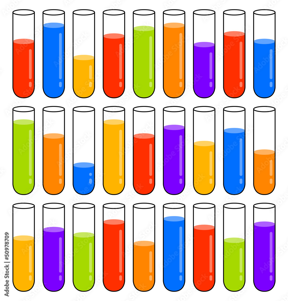 Multicolored test tubes at different levels