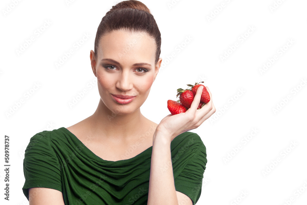 Smiling beautiful woman with strawberrys