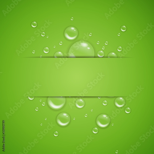 Vector Illustration of Water Drops on a Green Background