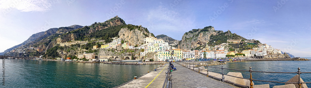 Panoramic view of Amalfi city, Italy