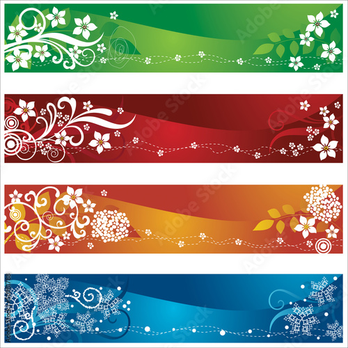 Four seasonal banners with flowers and snowflakes design