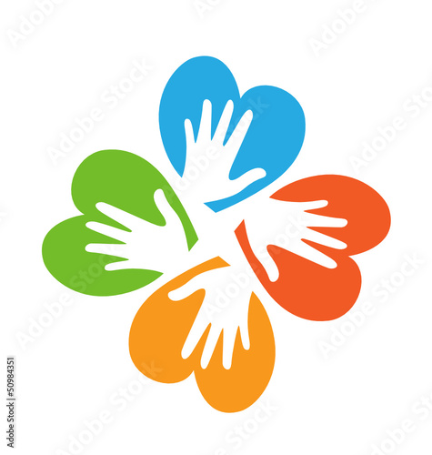 Colored hearts with hands logo vector photo