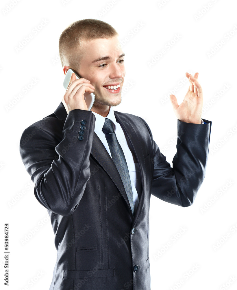 Portrait of handsome young business man using cell phone Portrait of handsome young business man using cell phone