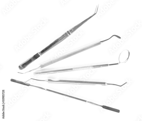 Set of dental tools for teeth care isolated on white