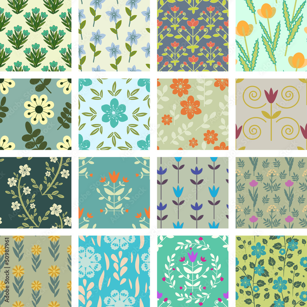 Collection of seamless floral patterns