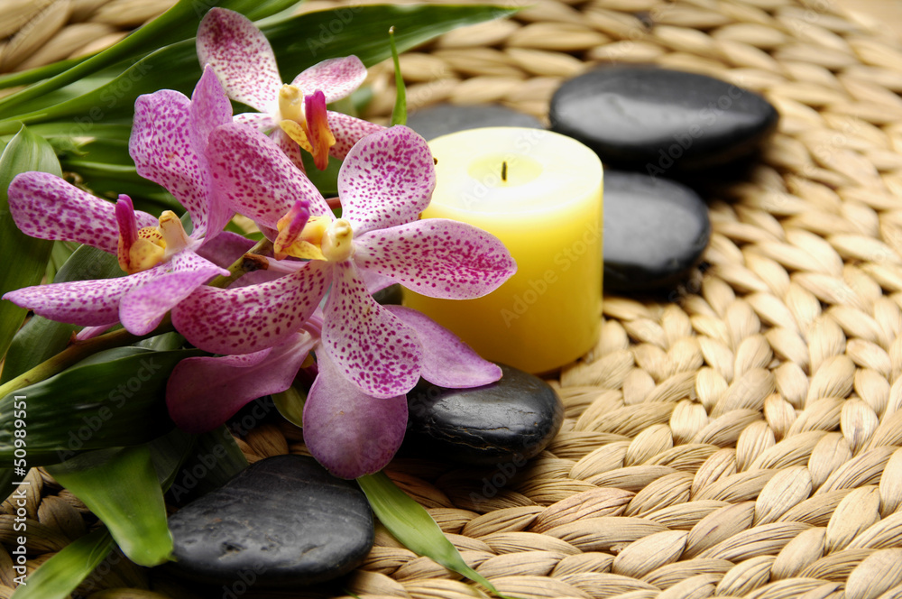 Spa resort composition - on woven mat background Spa resort composition - on woven mat background