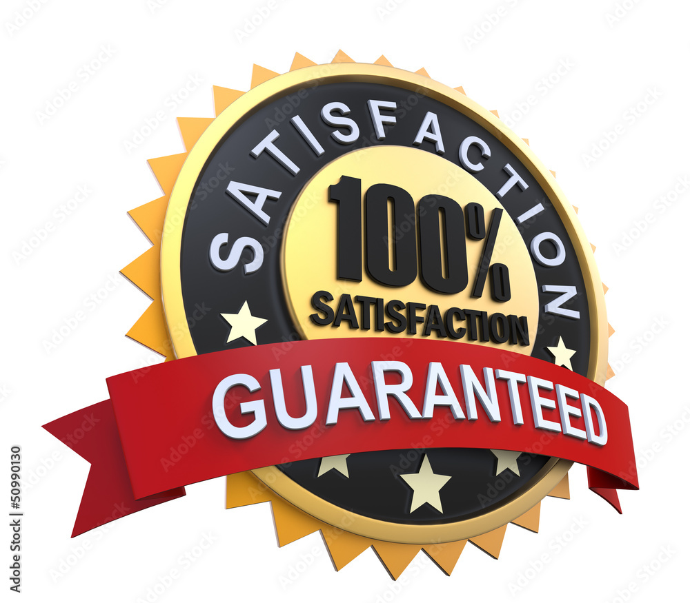 Satisfaction Guaranteed Label with Gold Badge Sign Satisfaction Guaranteed Label with Gold Badge Sign