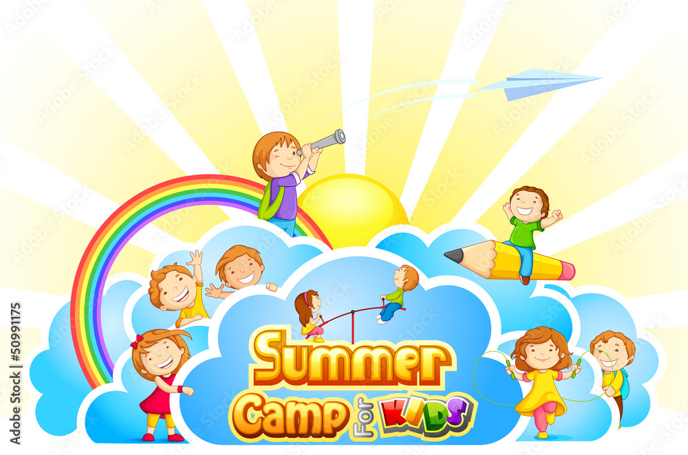 vector illustration of kid playing in summer camp poster vector illustration of kid playing in summer camp poster