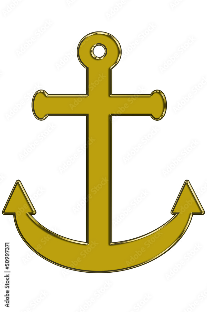 old gold anchor on a white background
