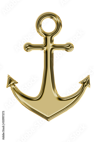 old gold anchor on a white background