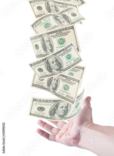 American notes falling to the hand