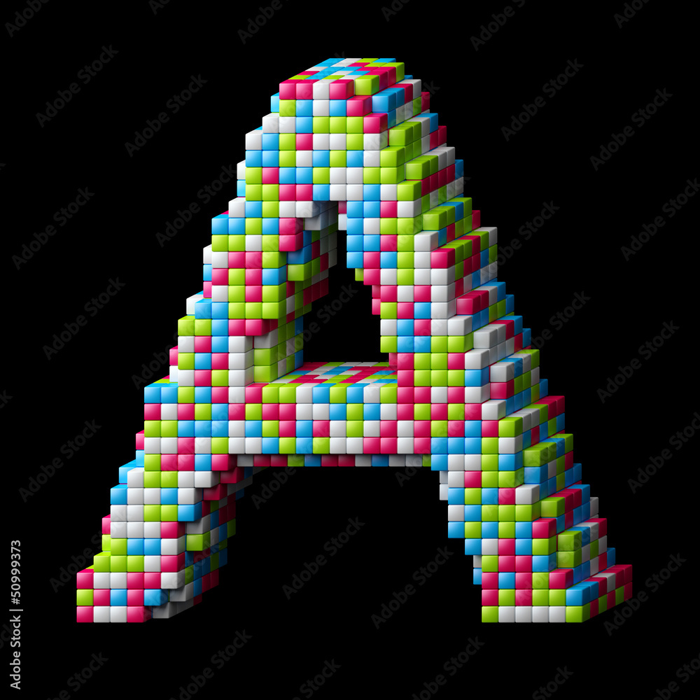 3d pixelated alphabet letter A 3d pixelated alphabet letter A