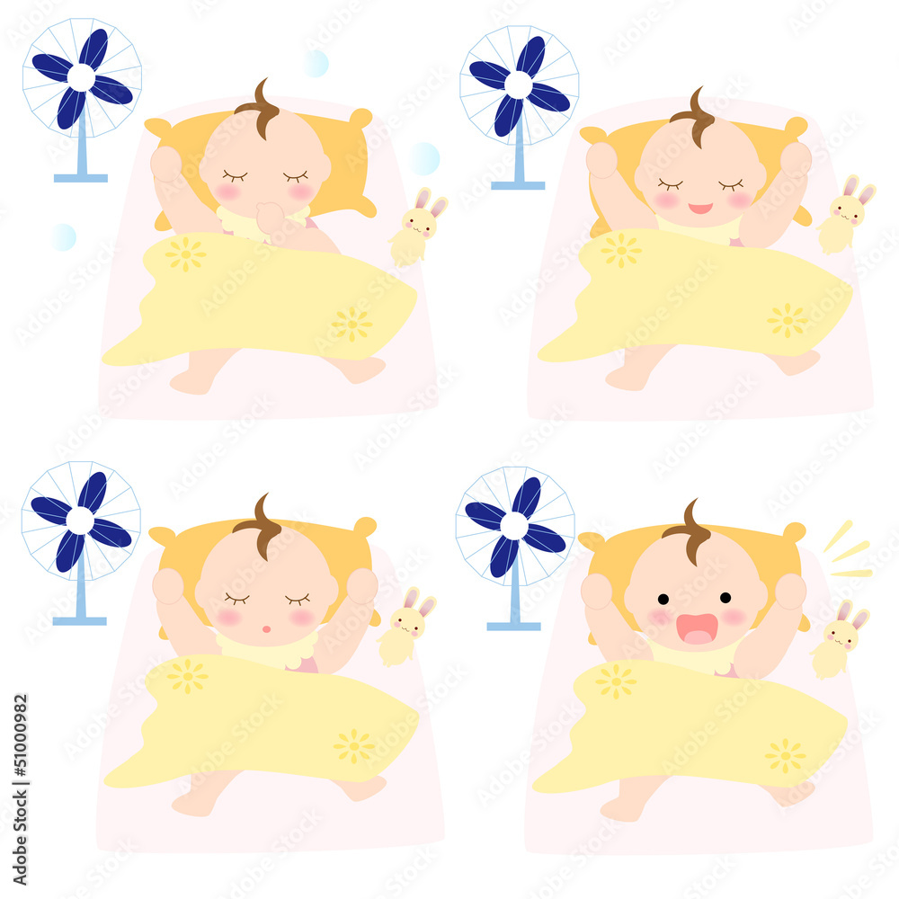 春夏向け 布団で眠る赤ちゃん お昼寝 女の子 Stock Vector Adobe Stock